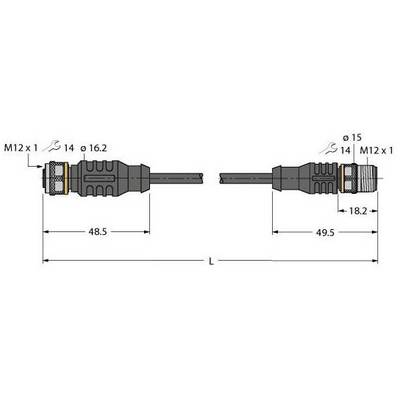 Rysunek techniczny dwóch złączy, gwint M12 x 1, z wymiarami: po lewej 48,5 mm, po prawej 49,5 mm, całkowita długość L.