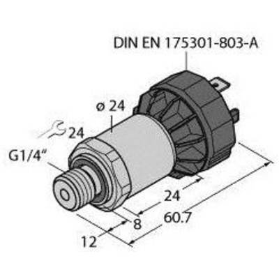 Rysunek złącza elektrycznego zgodnie z normą 'DIN EN 175301-803-A', z wymiarami i gwintem G1/4".