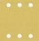 Żółta kartka z sześcioma równomiernie rozmieszczonymi białymi otworami, trzema u góry i trzema u dołu.
