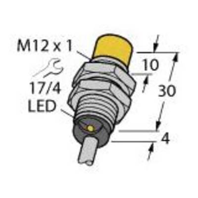 Schemat wtyczki M12 x 1 z diodą LED. Przedstawione wymiary: długość gwintu 10 mm, całkowita długość 30 mm, średnica przyłącza 4 mm.