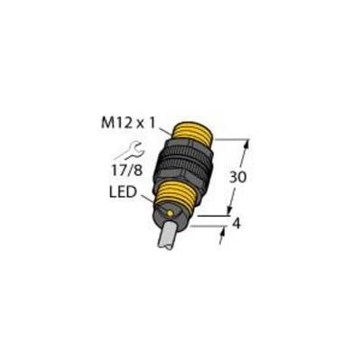 Złącze gwintowane M12 x 1, z diodą LED, długość 30 mm, rozmiar klucza 17/8; rysunek techniczny z oznaczeniami wymiarów.