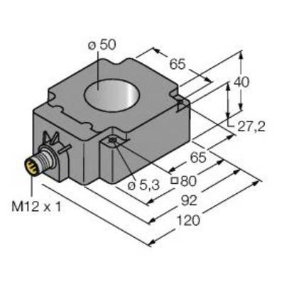 Rysunek techniczny prostokątnego elementu z wymiarami. Wysokość: 40 mm, szerokość: 92 mm, długość: 120 mm, średnica otworu: 50 mm.