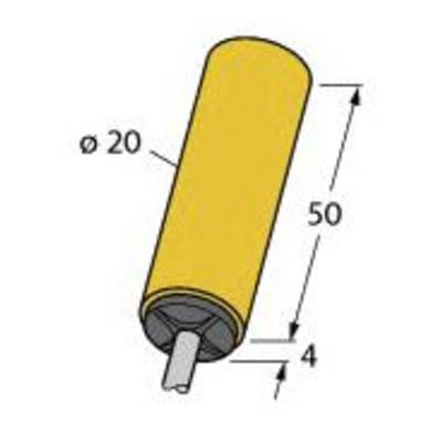 Żółty cylinder o średnicy 20 mm, długości 50 mm i grubości ścianki 4 mm, przedstawiony skośnie.