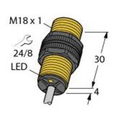 Złącze z oznaczeniem 'M18 x 1'. Ze znakiem klucza '24/8 LED'. Wymiary: 30 mm długości, dodatkowo 4 mm.