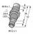 Czarno-białe diagram cylindrycznego złącza z gwintem 'M18 x 1' i 'M12 x 1'. Wymiary: 10, 36, 52, 9 mm.