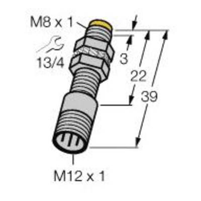 Rysunek techniczny śruby z wymiarami: długość 39 mm, środkowa część o grubości 22 mm, oznaczenie gwintu M8 x 1 i M12 x 1.