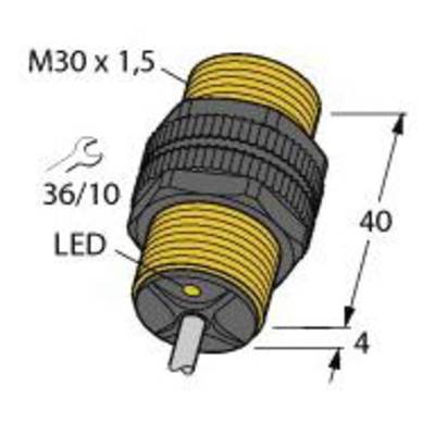 'Rysunek części M30 x 1,5 z diodą LED i kluczem imbusowym 36/10. Wymiary: całkowita długość 40 mm, odległość od podłoża 4 mm.'