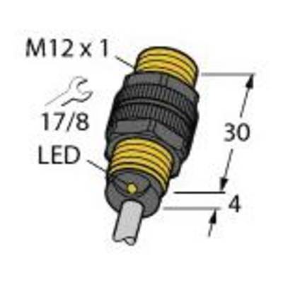 Wymiary wtyczki: M12 x 1, rozmiar klucza 17/8, wskaźnik LED. Długość 30 mm, średnica 4 mm.