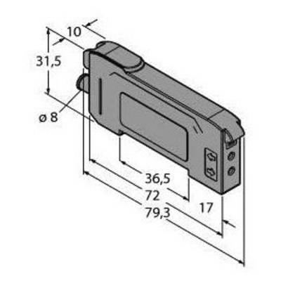 Rysunek techniczny prostokątnego elementu z wymiarami: szerokość 31,5 mm, długość 79,3 mm, średnica 8 mm.