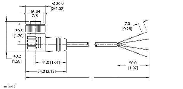 Rysunek techniczny wtyczki z wymiarami: całkowita długość 54,0 mm, średnica 26,0 mm. Przedstawia szczegóły długości i gwintu.