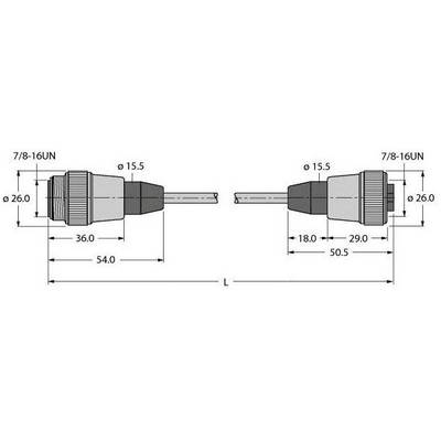 Rysunek techniczny dwóch wtyczek: Po lewej 7/8-16 UN, długość 54 mm; Po prawej 7/8-16 UN, długość 50,5 mm. Oba o średnicy 26 mm.