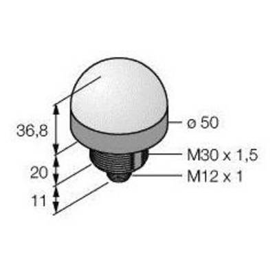 Rysunek techniczny okrągłego guzika. Średnica: 50 mm. Rozmiary gwintów: M30 x 1,5 oraz M12 x 1. Wymiary wysokościowe: 11, 20, 36,8 mm.