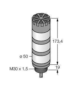 Cylindryczna część o wymiarach: wysokość 173,4 mm, średnica 50 mm, gwint M30 x 1,5, przedłużenie 19 mm.