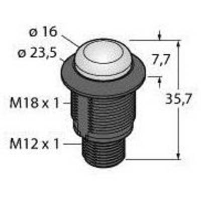 Rysunek techniczny elementu cylindrycznego o średnicy 16 mm u góry i 23,5 mm u dołu. Całkowita wysokość 35,7 mm. Oznaczenie gwintów M18 x 1 i M12 x 1.