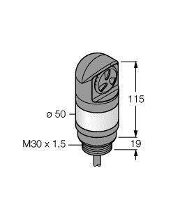Rysunek techniczny głowicy cylindra z wymiarami: 115 mm wysokości, Ø 50 mm, gwint M30 x 1,5, pomiar pionowy 19 mm.