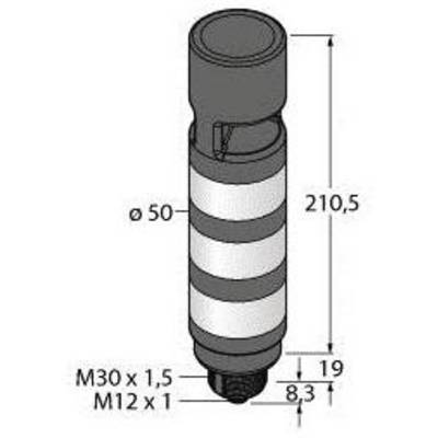Rysunek techniczny elementu cylindrycznego o następujących wymiarach: średnica 50 mm, wysokość 210,5 mm. Przyłącza: M30 x 1,5 oraz M12 x 1.