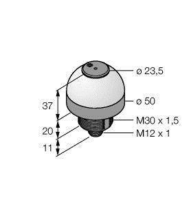 Rysunek techniczny cylindrycznego elementu mechanicznego z gwintem M30 x 1,5 i M12 x 1. Wymiary: średnica 50, wysokość 37.
