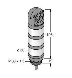 Rysunek techniczny cylindrycznego obiektu z wymiarami: wysokość 196,4 mm, średnica 50 mm, gwint M30 x 1,5, wysokość podstawy 19 mm.