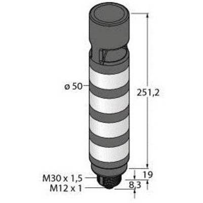 Rysunek techniczny cylindrycznego elementu z wzorem paskowym, wymiarami '251,2', średnicą '50', gwintem 'M30 x 1,5' oraz 'M12 x 1'.