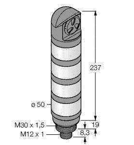 Rysunek techniczny cylindrycznego obiektu z wymiarami: wysokość 237 mm, średnica 50 mm, gwint M30 x 1,5 oraz M12 x 1.