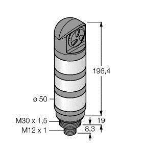 Rysunek techniczny cylindrycznej komponenty o wymiarach 196,4 mm wysokości i 50 mm średnicy. Szczegóły gwintu poniżej: M30 x 1,5 oraz M12 x 1.