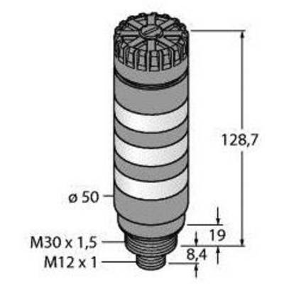 Rysunek techniczny elementu cylindrycznego z wymiarami: wysokość 128,7 mm, średnica 50 mm, gwint M30 x 1,5 i M12 x 1.