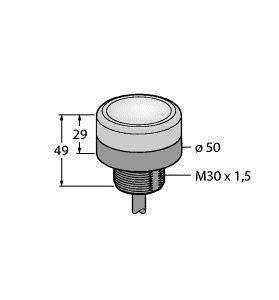 Rysunek cylindrycznego guzika z wymiarami: średnica 50 mm, wysokość 49 mm, gwint M30 x 1,5.