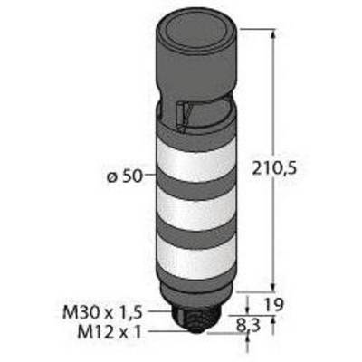 'Rysunek techniczny cylindrycznego elementu, wysokość 210,5 mm, średnica 50 mm. Wymiary: M30 x 1,5, M12 x 1, 19 mm, 8,3 mm.'