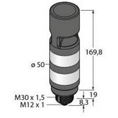 Rysunek techniczny części cylindrycznej o wymiarach: wysokość 169,8 mm, średnica 50 mm. Gwint M30 x 1,5 oraz M12 x 1.