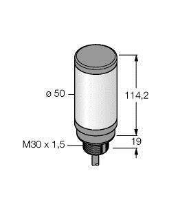 Cylindryczny element o wymiarach: średnica 50 mm, wysokość 114,2 mm. Gwint M30 x 1,5. Oznaczony dodatkowymi wymiarami w mm.