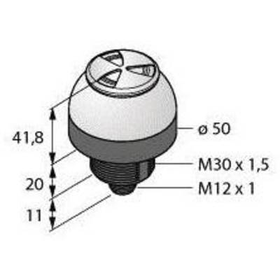 Rysunek techniczny okrągłego uchwytu z wymiarami: średnica 50 mm, wysokość 41,8 mm, gwint M30 x 1,5 oraz M12 x 1.