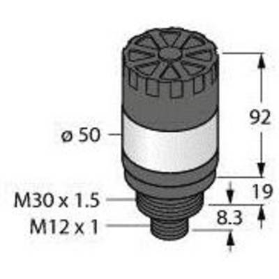 Rysunek cylindrycznego czujnika z wymiarami: wysokość całkowita 92 mm, średnica 50 mm. Gwint: M30 x 1,5 oraz M12 x 1.