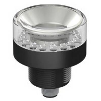 Lampa LED z czarną podstawą i przezroczystą obudową, prezentująca na powierzchni kilka małych soczewek.