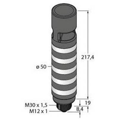 Rysunek techniczny cylindrycznego obiektu z rowkami. Wymiary: wysokość 217,4 mm, średnica 50 mm. Gwint M30 x 1,5 i M12 x 1.