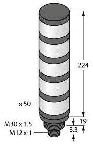 Rysunek cylindra okrągłego, prążkowanego z wymiarami: wysokość 224 mm, średnica 50 mm. Dolne wymiary: M30 x 1,5 oraz M12 x 1.