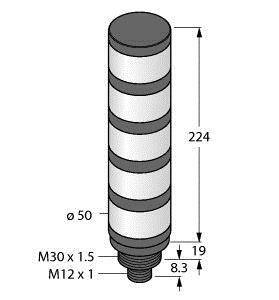 Cylindryczny słup stackowany z pięcioma segmentami, wysokość 224 mm, średnica 50 mm, gwint M30 x 1,5, mniejszy gwint M12 x 1.