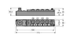 Rysunek techniczny modułu elektronicznego z przewodami, wymiary w milimetrach: długość 175, szerokość 20, wysokość 36,5.