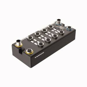 Elektroniczna skrzynka przyłączeniowa z wieloma złączami do łączenia czujników i siłowników w zastosowaniach przemysłowych.