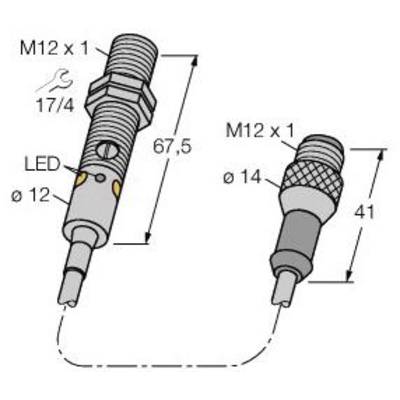 Diagram dwóch złączy z wymiarami. Po lewej: długość 67,5 mm, wskaźnik LED. Po prawej: długość 41 mm, oba z gwintem M12 x 1.