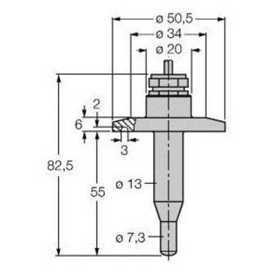 Rysunek techniczny śruby z wymiarami: całkowita długość 82,5 mm, górna część Ø 50,5 mm, część środkowa Ø 20 mm, dolna część Ø 13 mm i 7,3 mm.