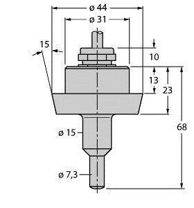 Rysunek techniczny elementu cylindrycznego z wymiarami: średnica 44 mm u góry, 31 mm w części środkowej, wysokość 68 mm.