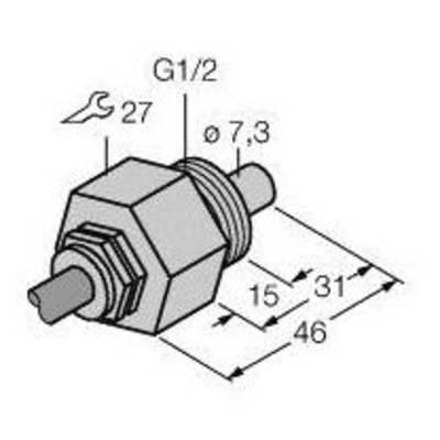 Sześciokątny adapter z gwintem G1/2 i średnicą 7,3 mm. Całkowita długość 46 mm, z symbolem klucza 27 mm do montażu.
