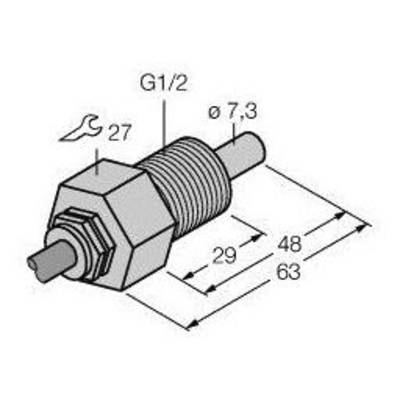 Techniczny rysunek przedstawia śrubę o następujących wymiarach: gwint G1/2, średnica 7,3 mm, długość 63 mm. Obok narysowany jest klucz o rozmiarze 27.
