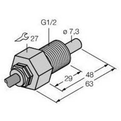 Rysunek techniczny złącza śrubowego sześciokątnego z wymiarami: długość 63 mm, gwint G1/2, średnica rury 7,3 mm, szerokość klucza 27.