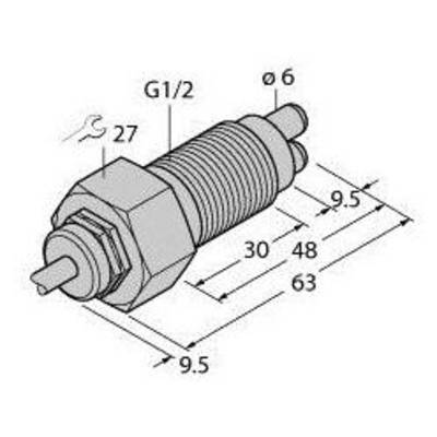 Rysunek techniczny elementu cylindrycznego z gwintem, wymiarami i oznaczeniami: G1/2, ø6, 9,5, 30, 48, 63.
