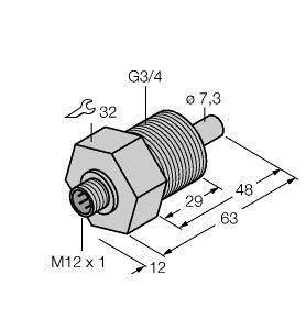 Rysunek techniczny cylindrycznego elementu z gwintem G3/4, o długości 63 mm. Widoczne oznaczone wymiary i specyfikacje gwintu.