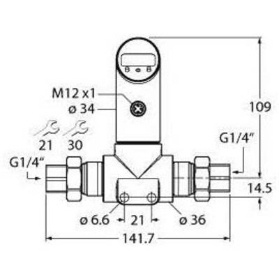 Rysunek techniczny zaworu z wymiarami: Wysokość 109, Szerokość 141,7, Przyłącza G1/4". Szczegóły montażowe i wymiarowe.