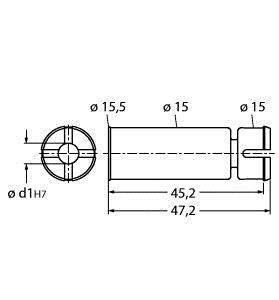 Rysunek techniczny elementu cylindrycznego z wymiarami: średnica d1H7, długość 47,2 mm, średnica 15 mm, szczegóły dotyczące proporcji.