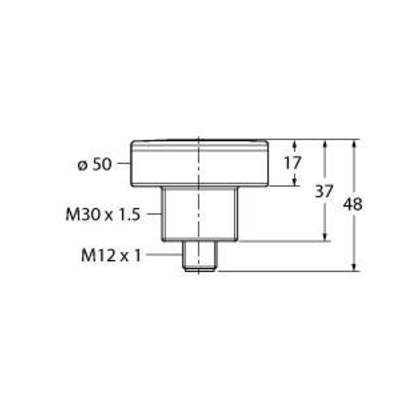 Rysunek techniczny cylindra z wymiarami: średnica 50 mm, wysokość 48 mm. Oznaczone gwinty M30 x 1,5 oraz M12 x 1.