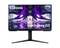 Monitor Samsung Odyssey G3 wyświetla obraz science fiction z fioletowymi i niebieskimi światłami oraz futurystyczną postacią w centrum.